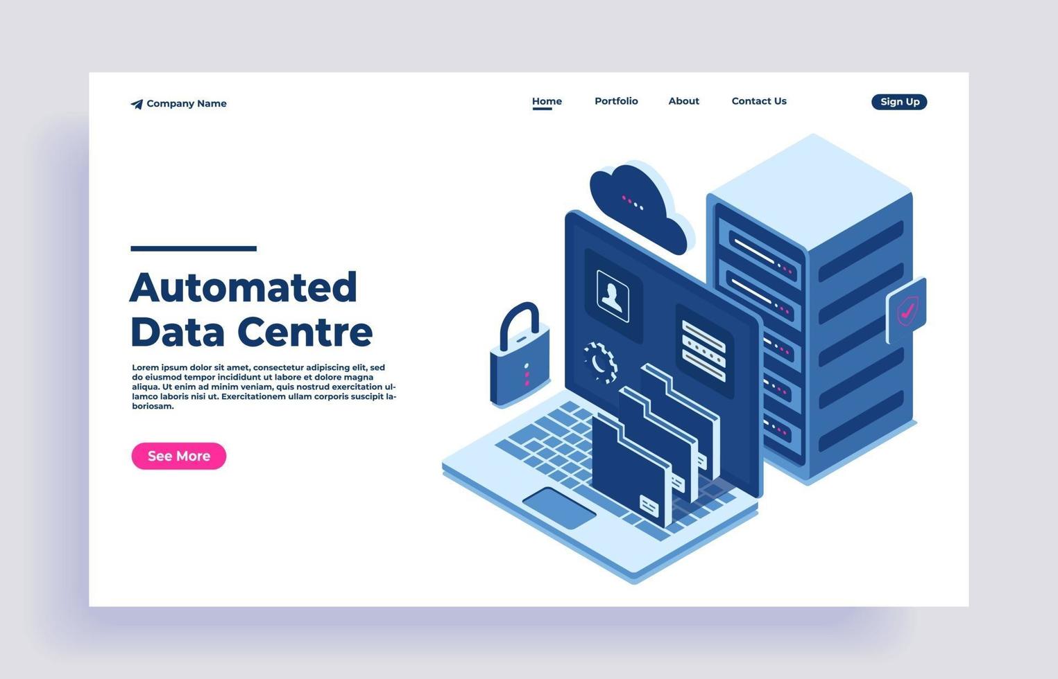 Automated smart data center isometric solution concept vector