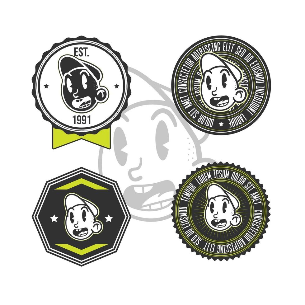 colección de insignias vintage con personajes. vector