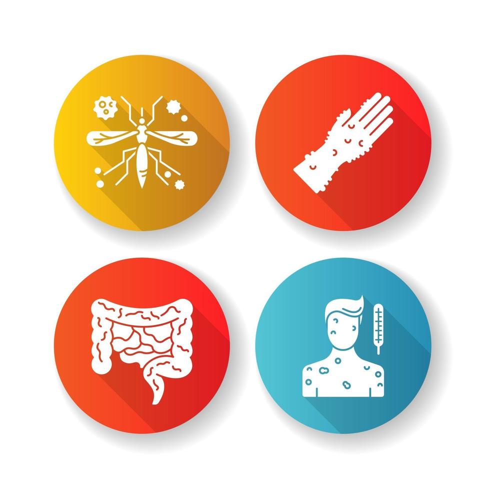 Contagious diseases flat design long shadow glyph icons set vector