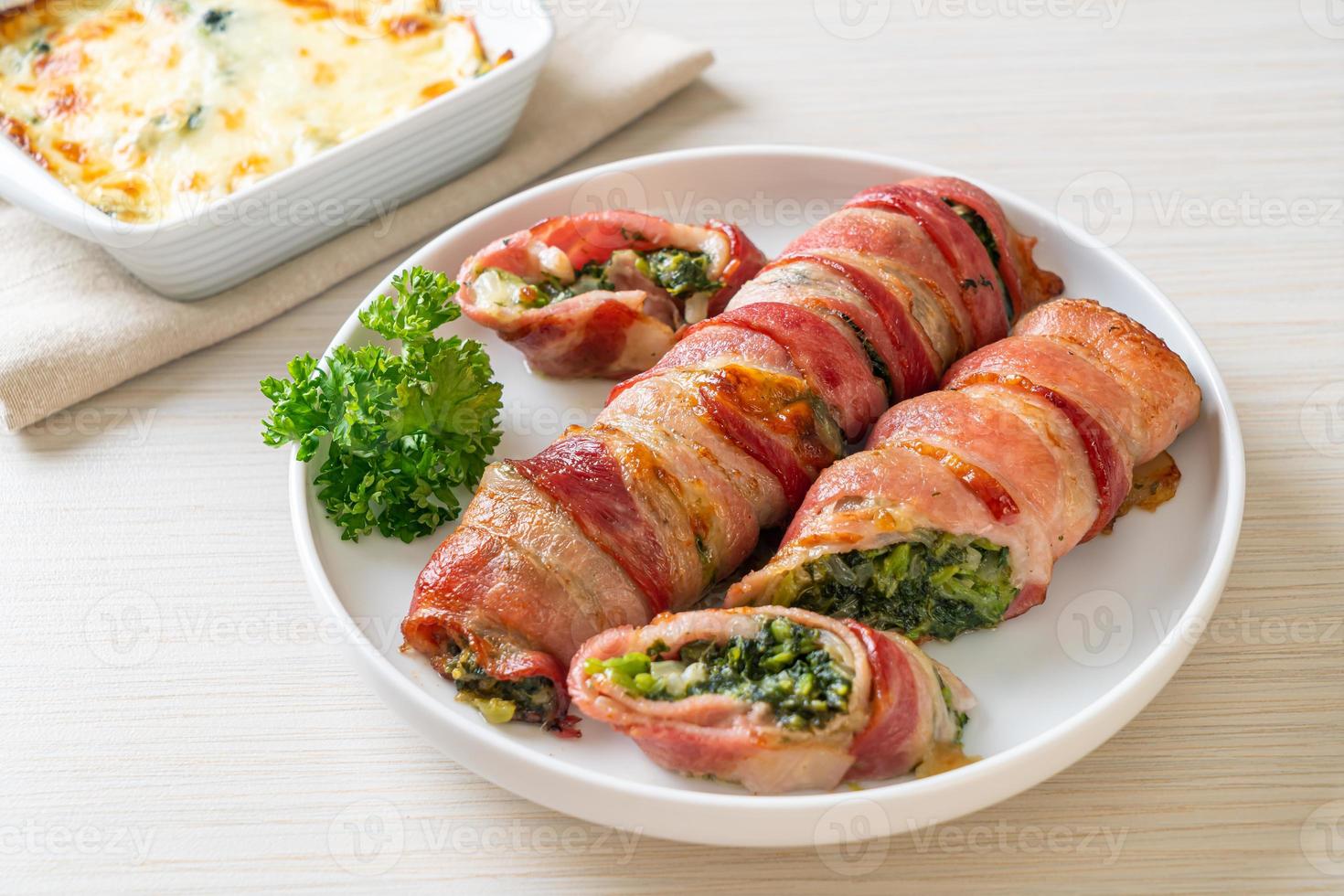 Baked bacon stuffed spinach and cheese photo