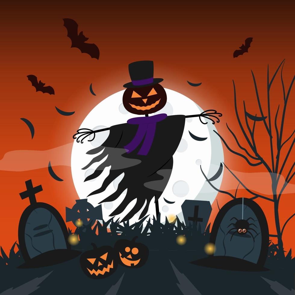 fondo de halloween con jack lantern espantapájaros vector