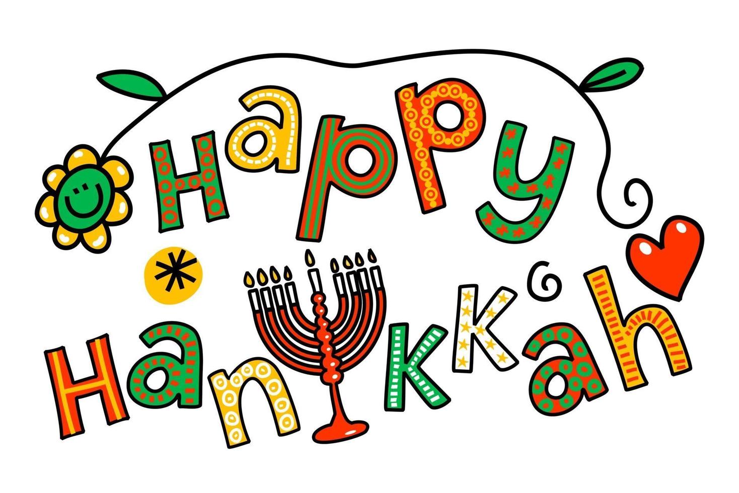Happy Hanukkah Doodle Text Title Lettering vector