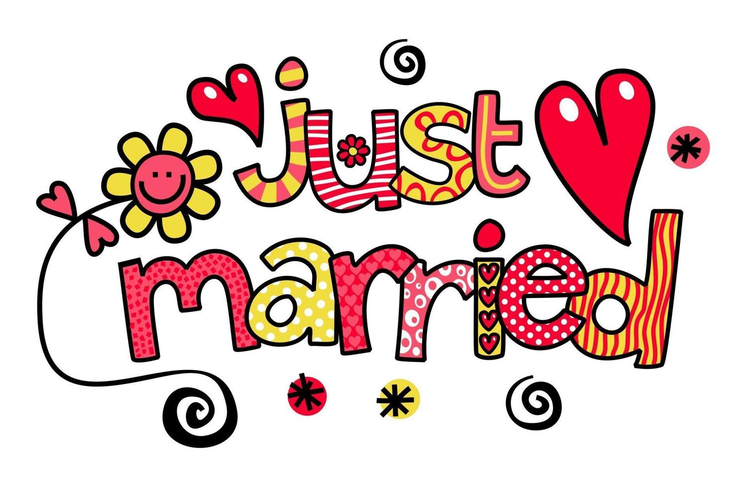 Just Married Wedding Text Title Lettering vector