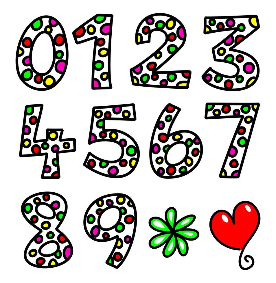 Hand Drawn Spotty Numbers Zero to Nine Collection vector