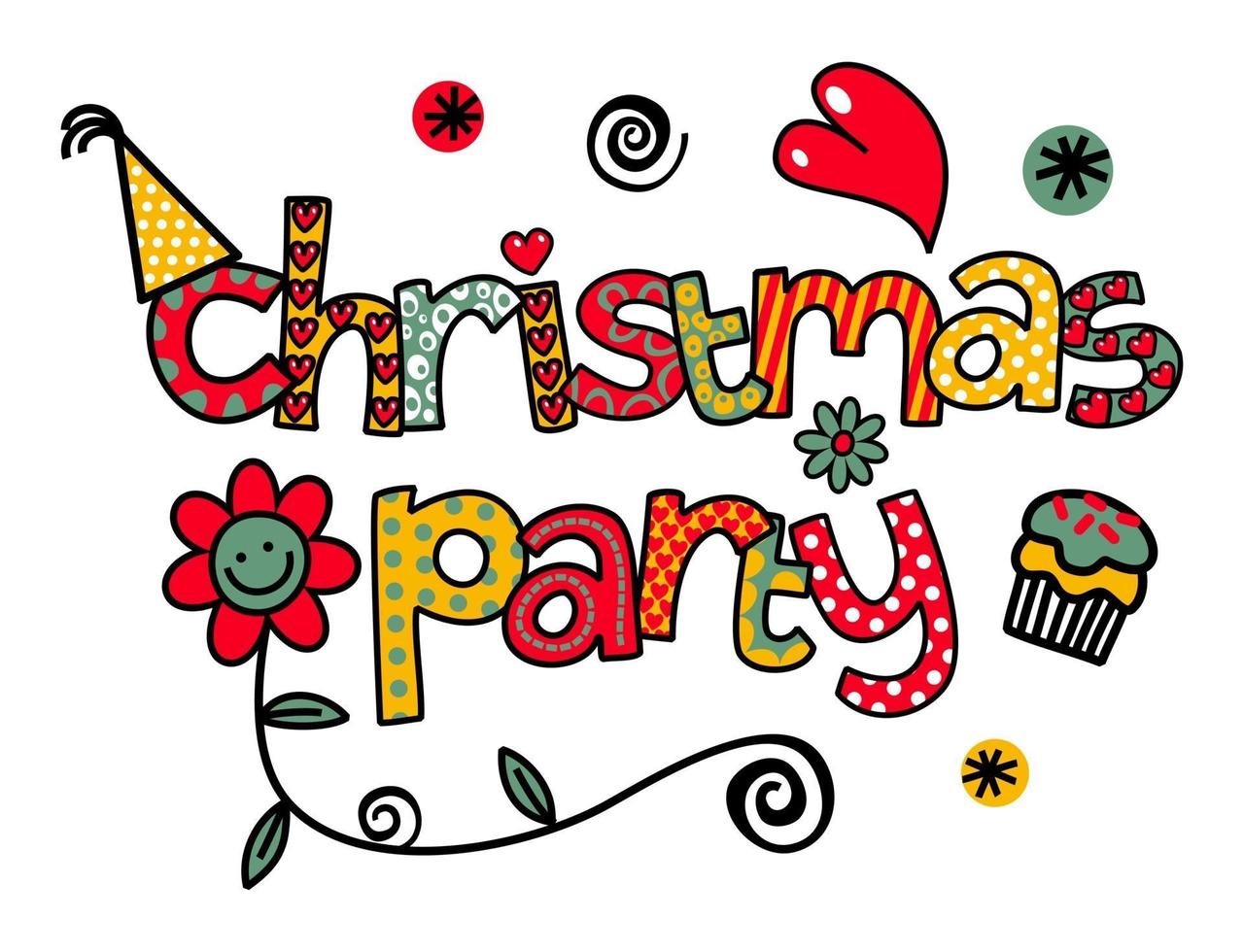 Christmas Party Hand Drawn Text Title Lettering vector