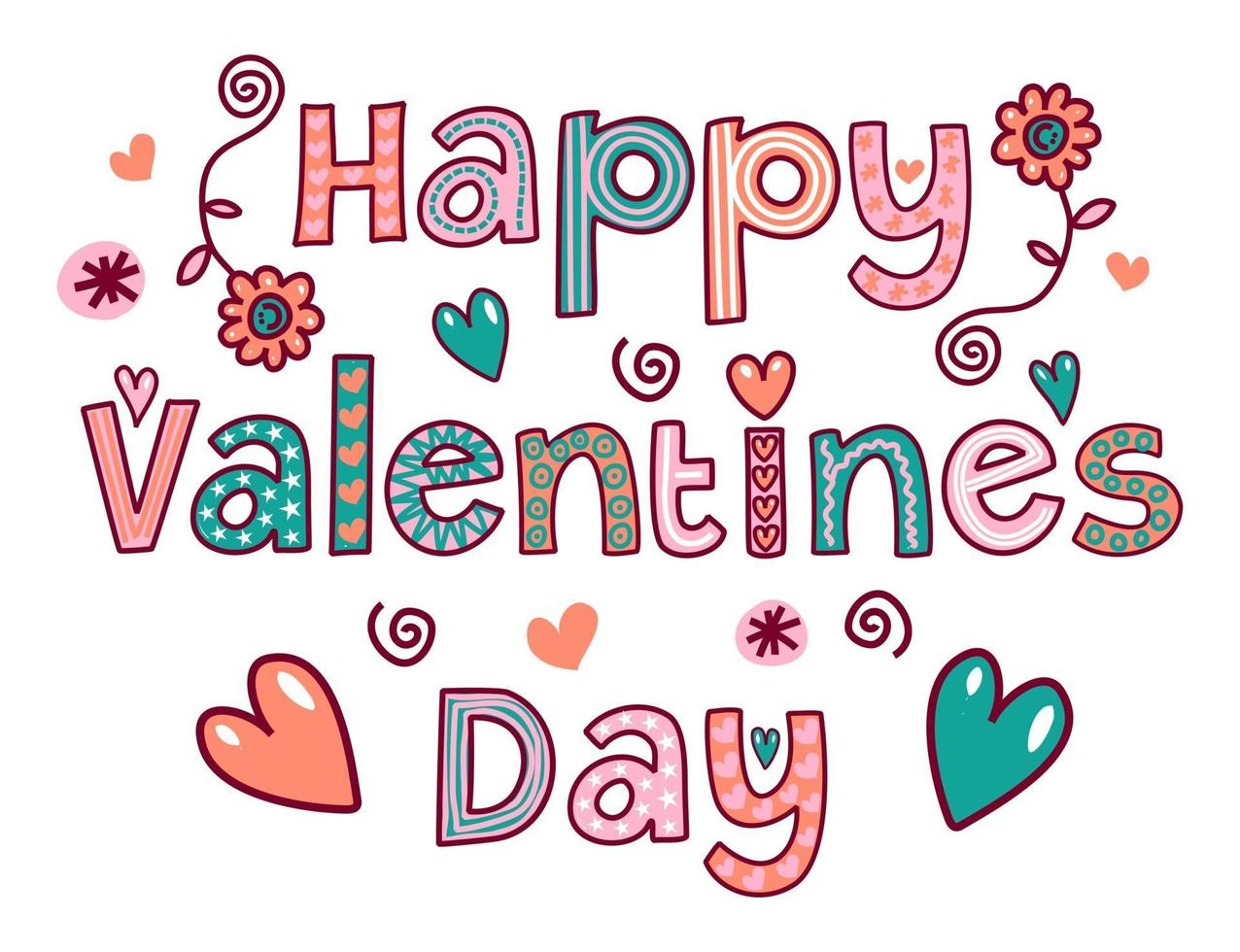 Happy Valentines Day Doodle Text Title Lettering vector