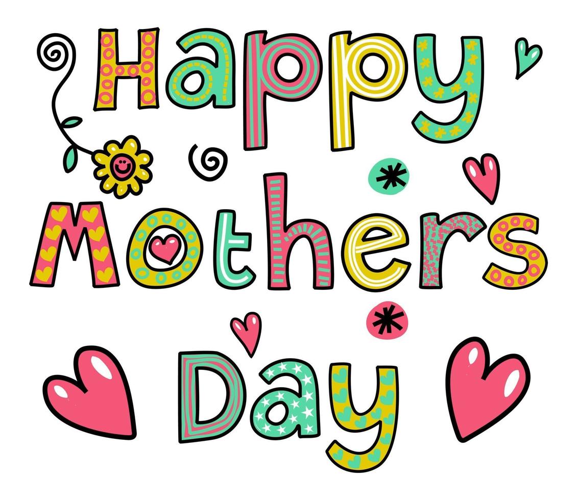 Happy Mothers Day Doodle Text Title Lettering vector