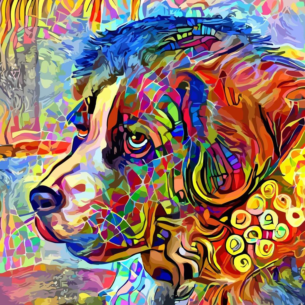 Cute Abstract Impressionist Newfoundland Dog Portrait Painting vector