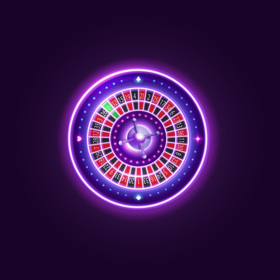 Pink shine neon Casino Roulette wheel, digital casino element vector