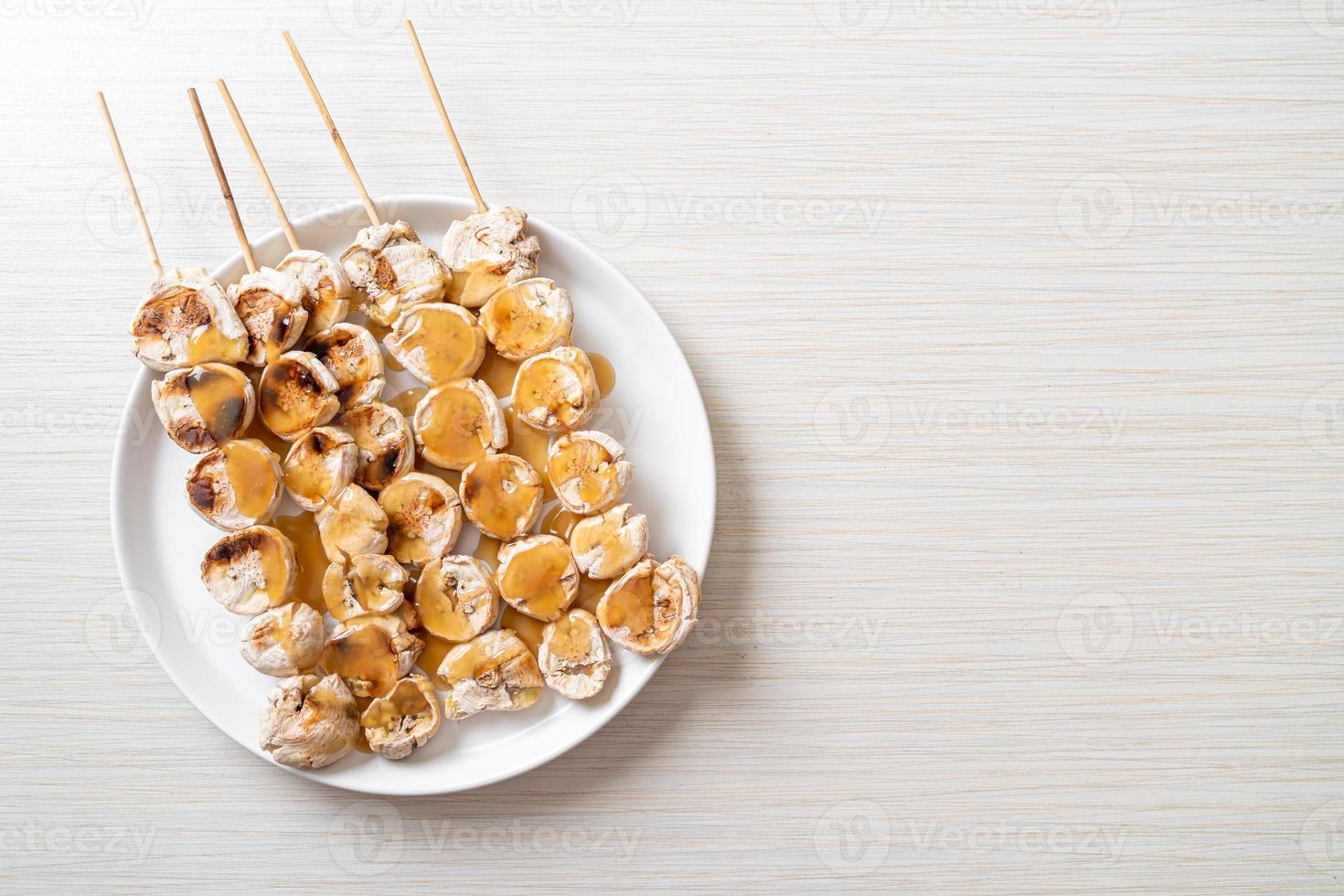 Grilled banana with caramel sauce photo