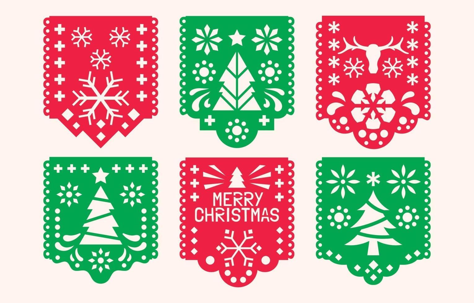 Papercraft Paper Picado with Christmas Theme vector