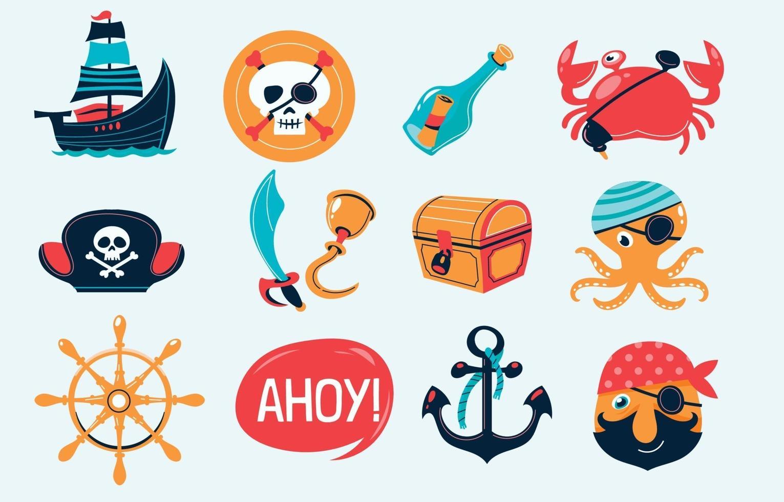 conjunto de lindo icono pirata vector