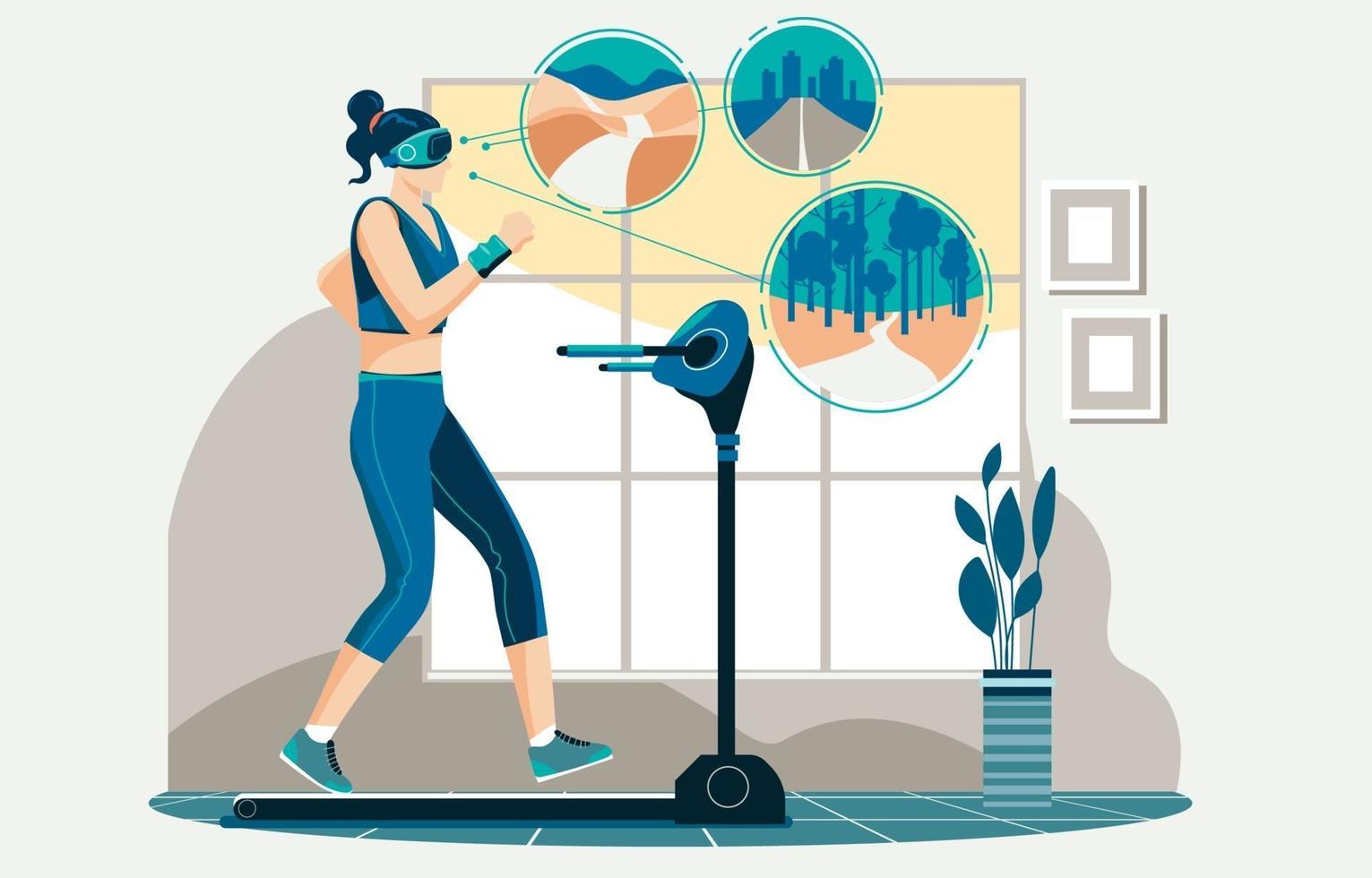 Virtual Reality Machine and Treadmill Concept vector