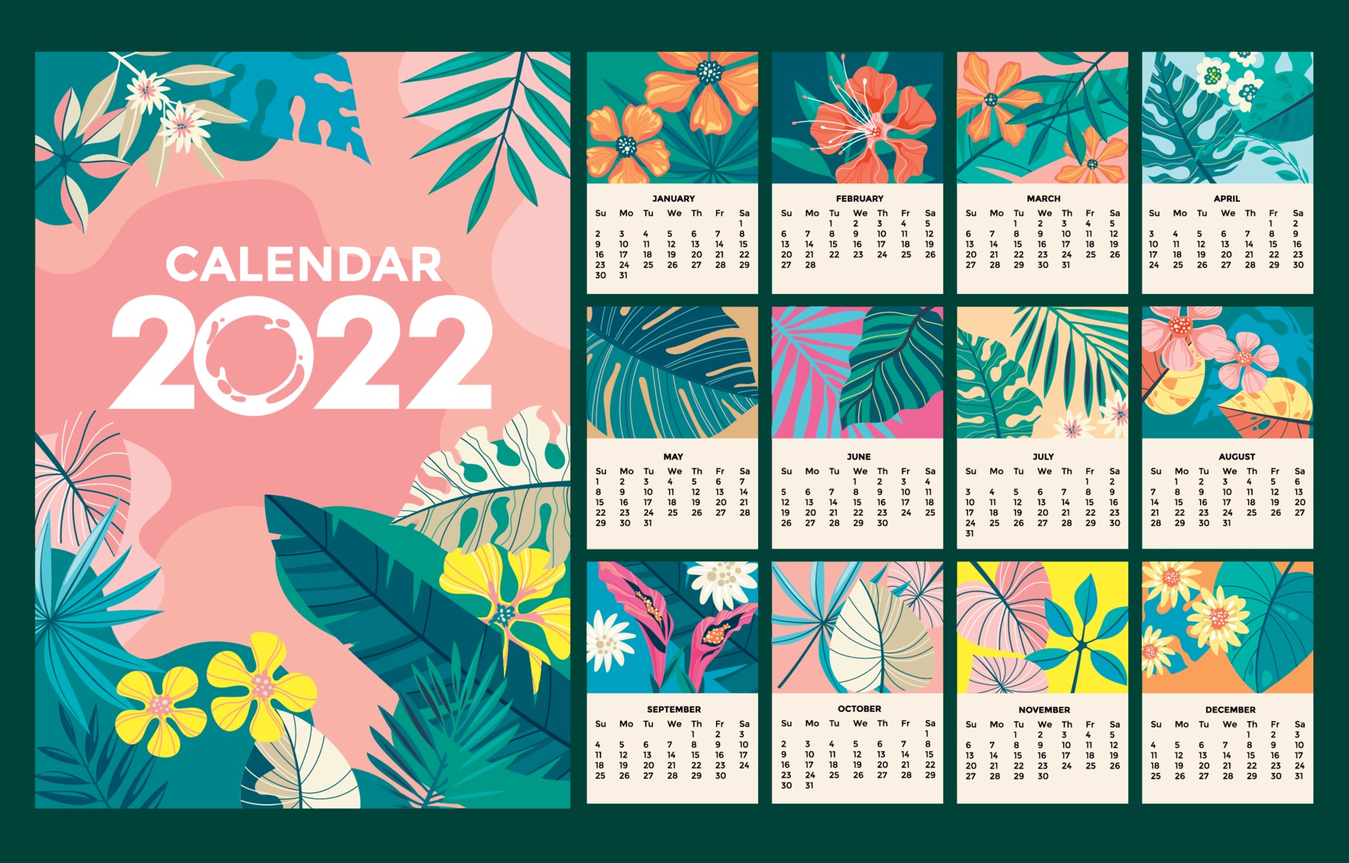Season abstract background 2023 calendar vector free download