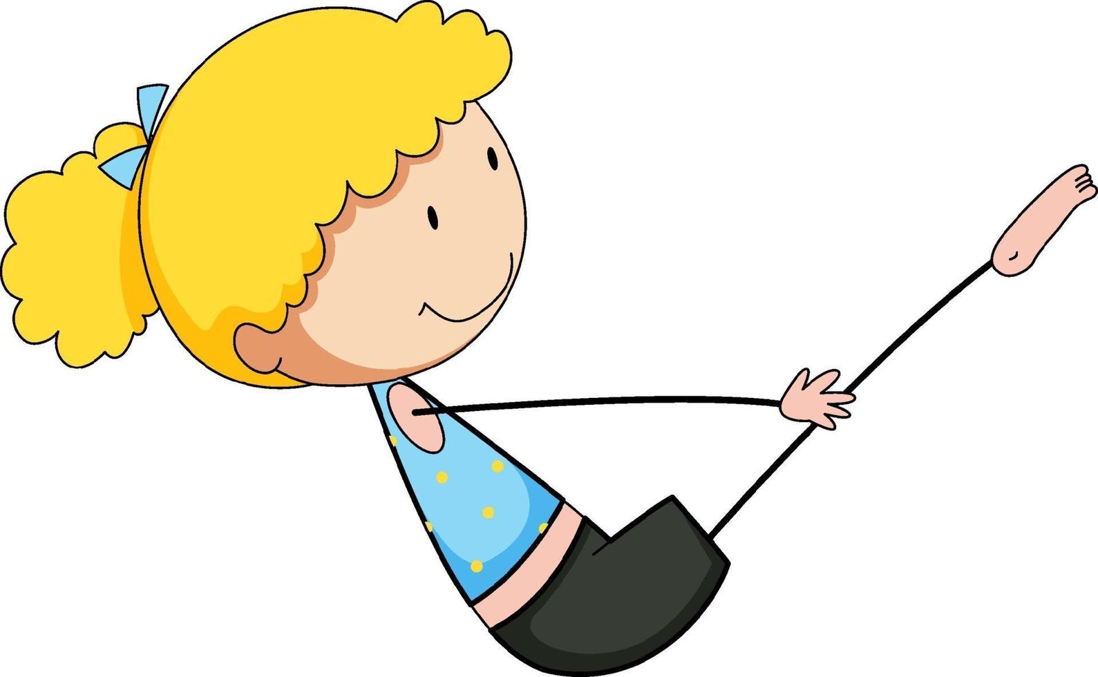 A girl doing yoga doodle cartoon character isolated vector