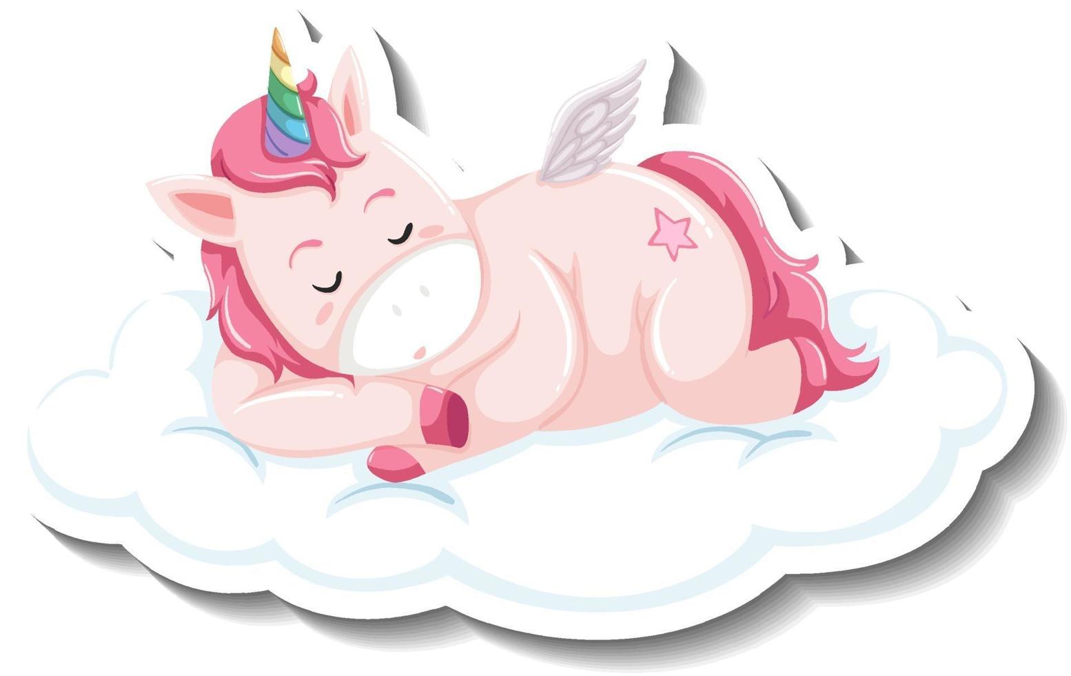 Cute unicorn sleeping on the cloud on white background vector