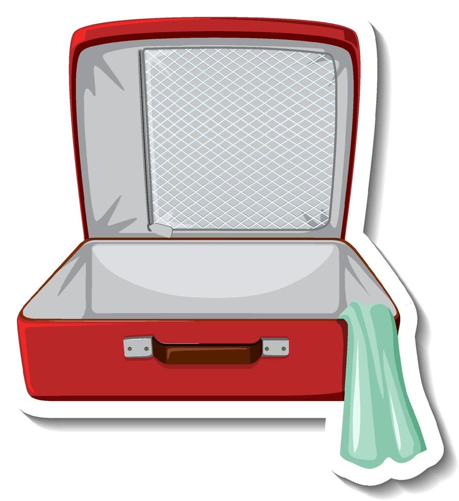 Leather suitcase opened cartoon sticker vector