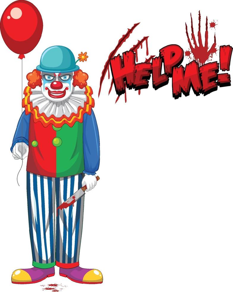 Creepy clown holding balloon on white background vector
