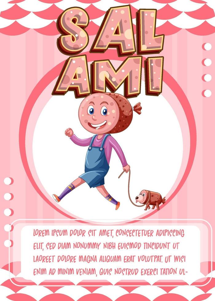 Character game card template with word Salami vector