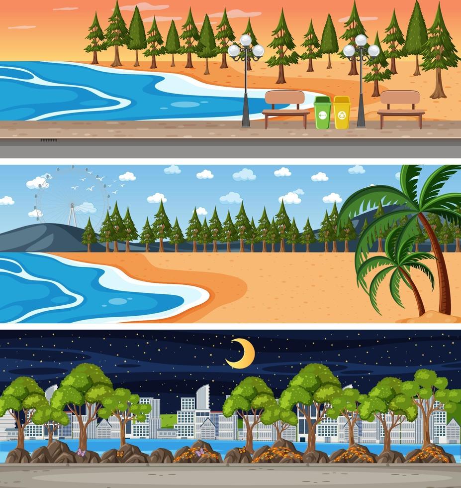 Set of different nature horizontal scenes vector