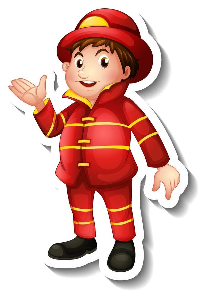 Sticker design with a fireman cartoon character vector