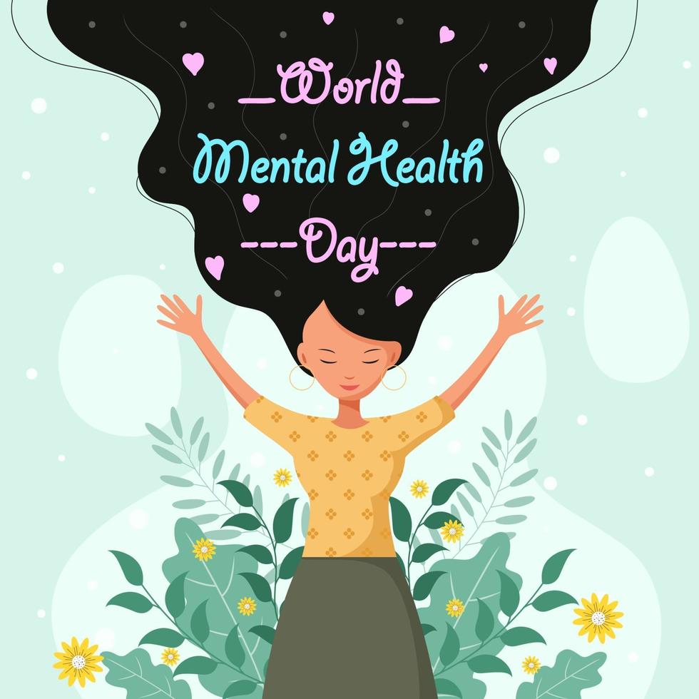 Mental Health Day With Happy Woman vector