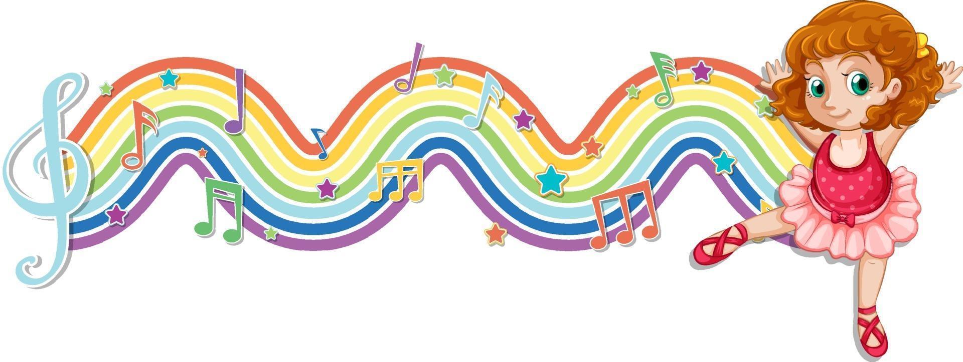 Ballerina with melody symbols on rainbow wave vector