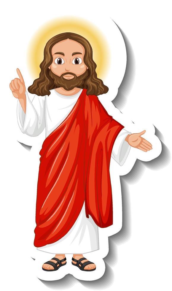 Pegatina de personaje de dibujos animados de Jesucristo sobre fondo blanco. vector