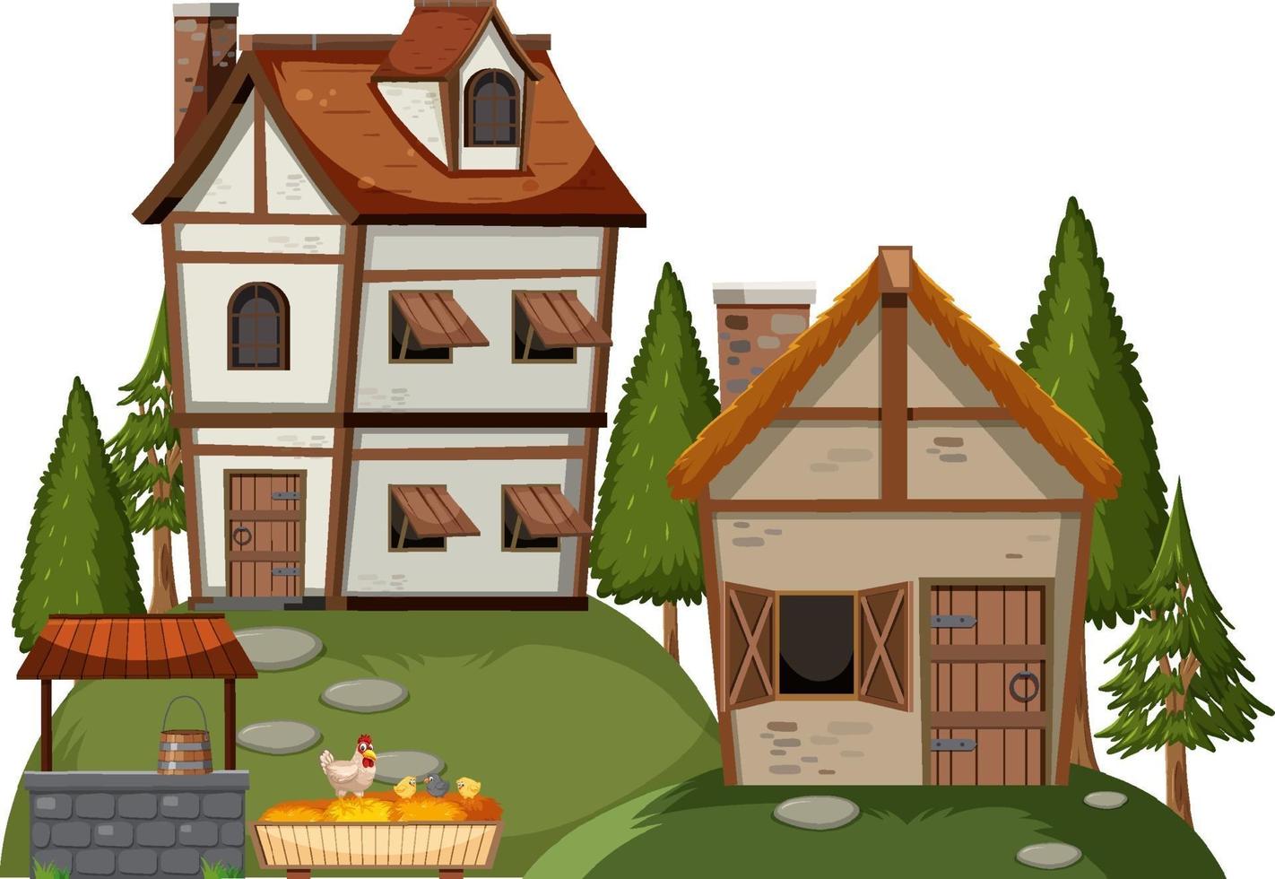 Ancient medieval village on white background vector