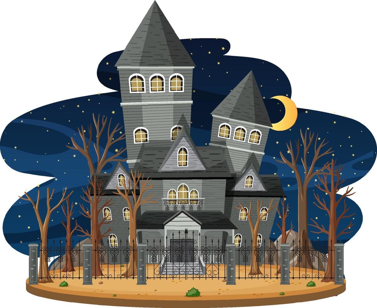 Haunted house at night scene vector