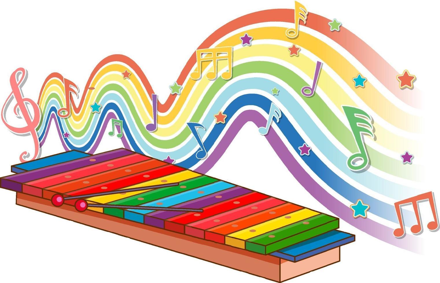 Xylophone with melody symbols on rainbow wave vector