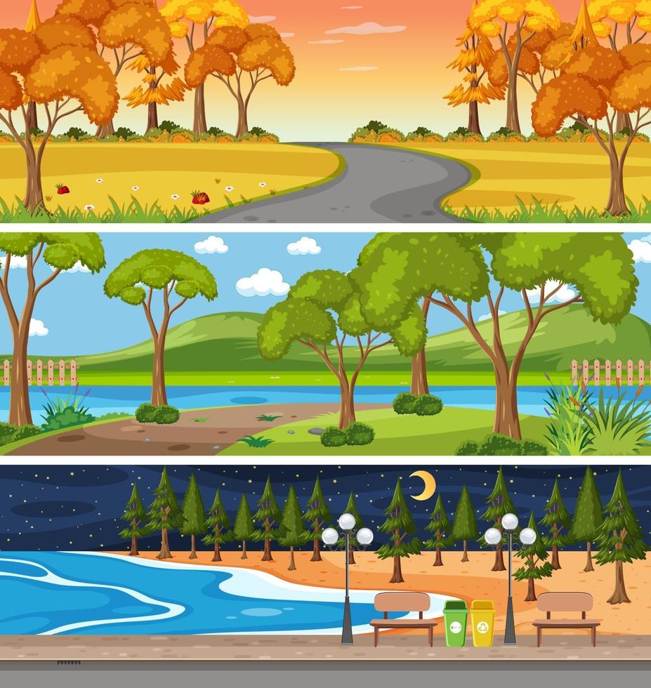 Set of different nature horizontal scenes vector