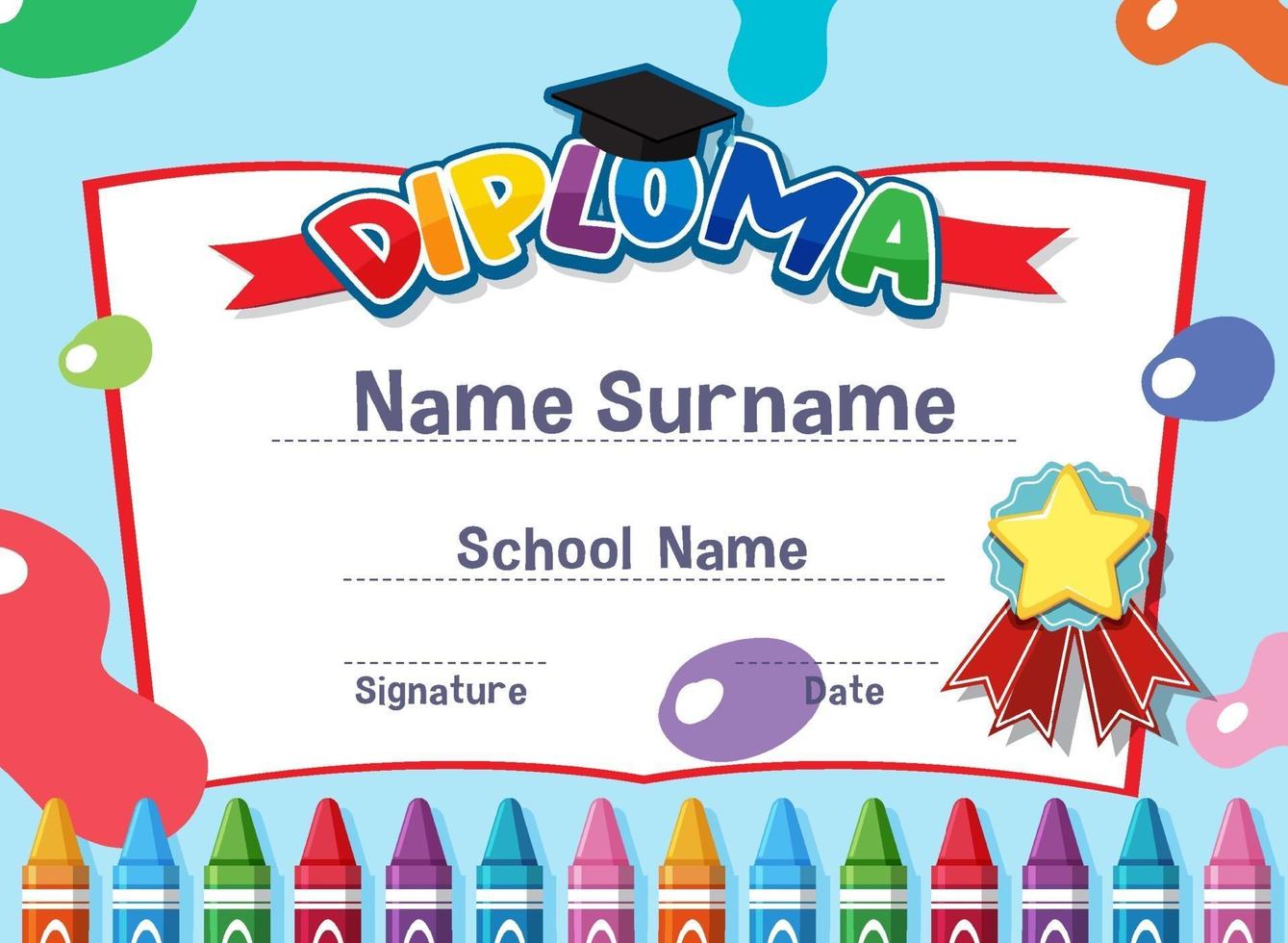 Cute motivational cartoon certificate for children vector