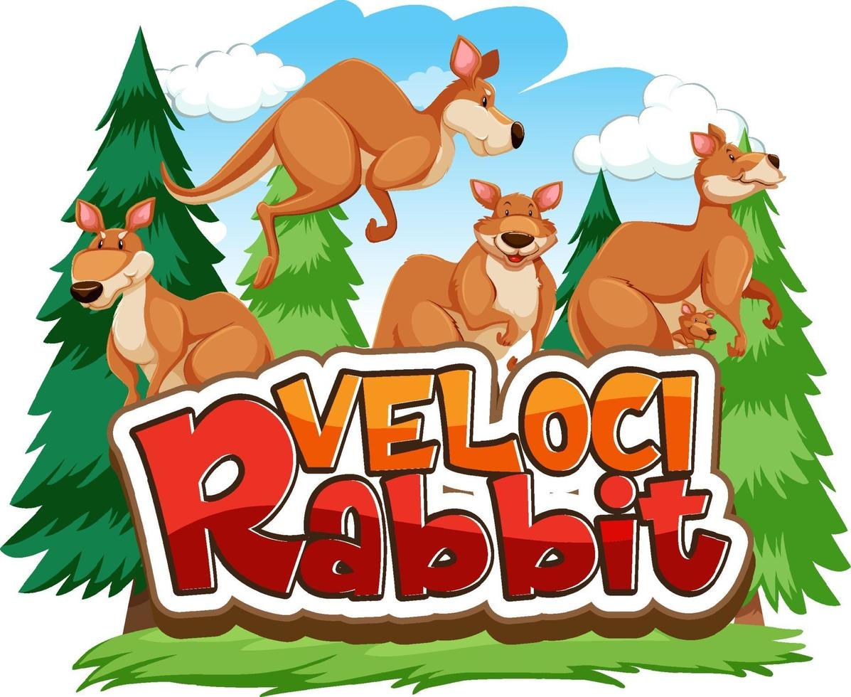 Kangaroo cartoon character with Velocirabbit font banner isolated vector