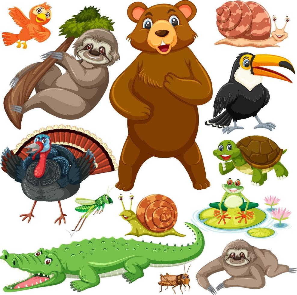 Seamless pattern with cute wild animals cartoon character vector