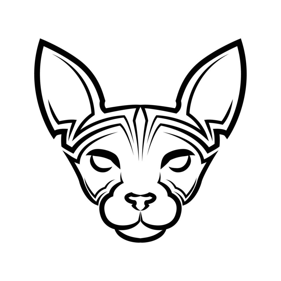 arte lineal en blanco y negro de la cabeza del gato sphynx vector