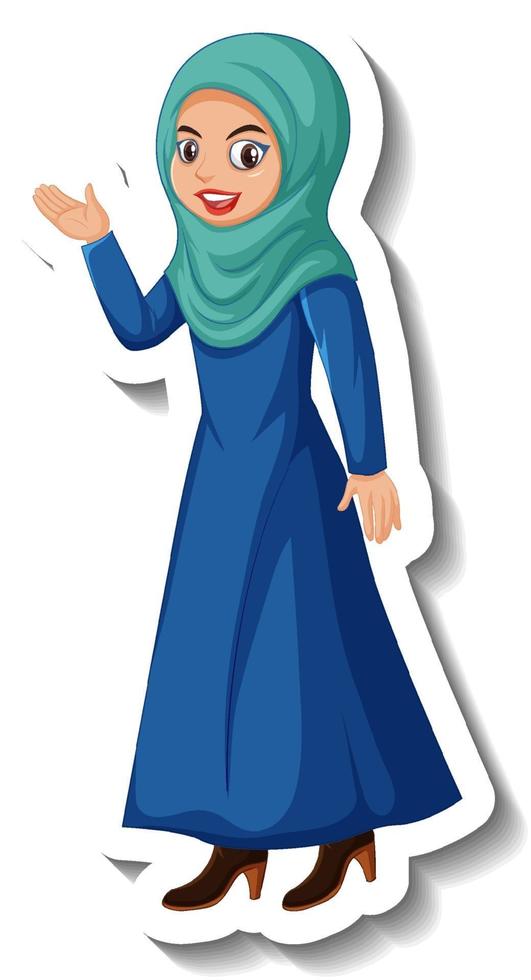 Muslim woman cartoon character sticker on white background vector