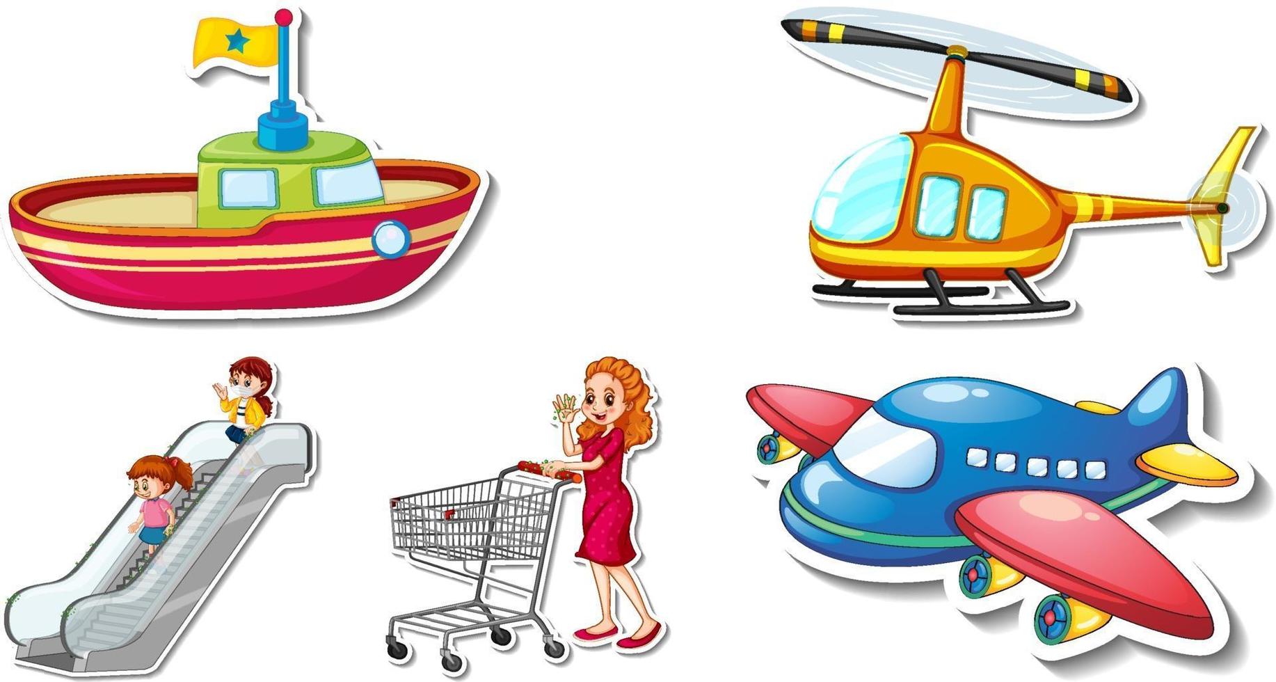 Random stickers with transportable vehicle objects vector