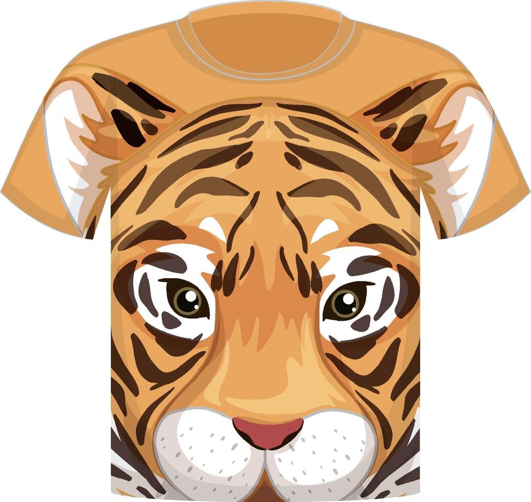 parte delantera de la camiseta con estampado de cara de tigre vector