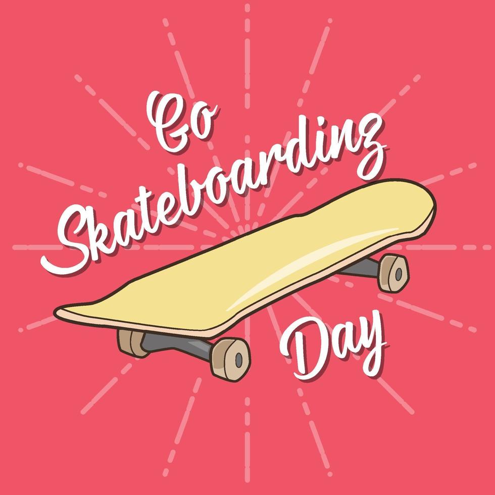 ir a la fuente de letras del día del skate con una patineta en estilo de dibujos animados vector