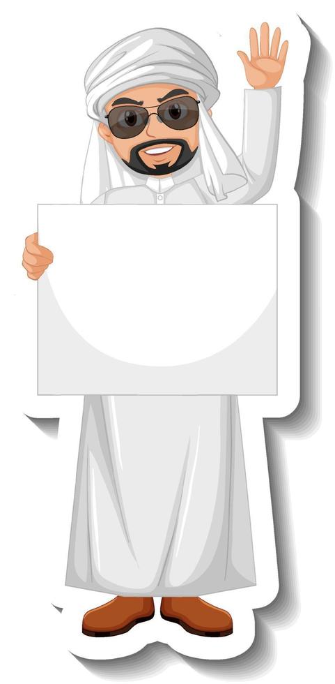 Sticker Arab man holding blank board on white background vector