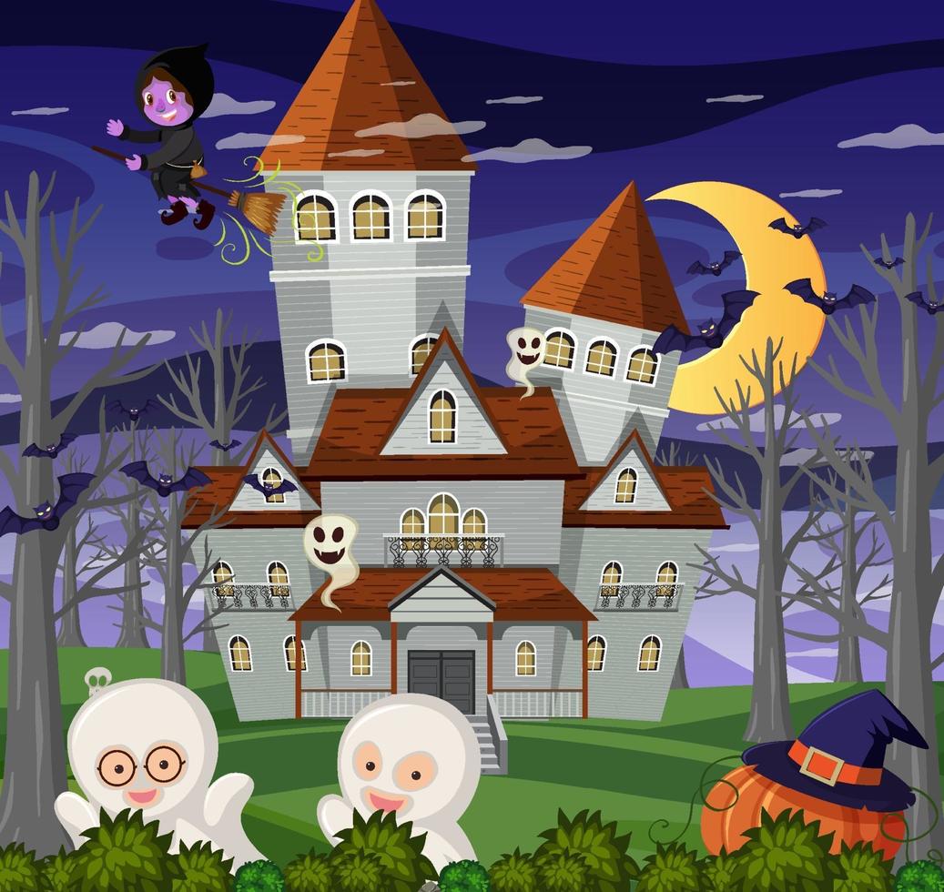 Haunted halloween mansion at night vector