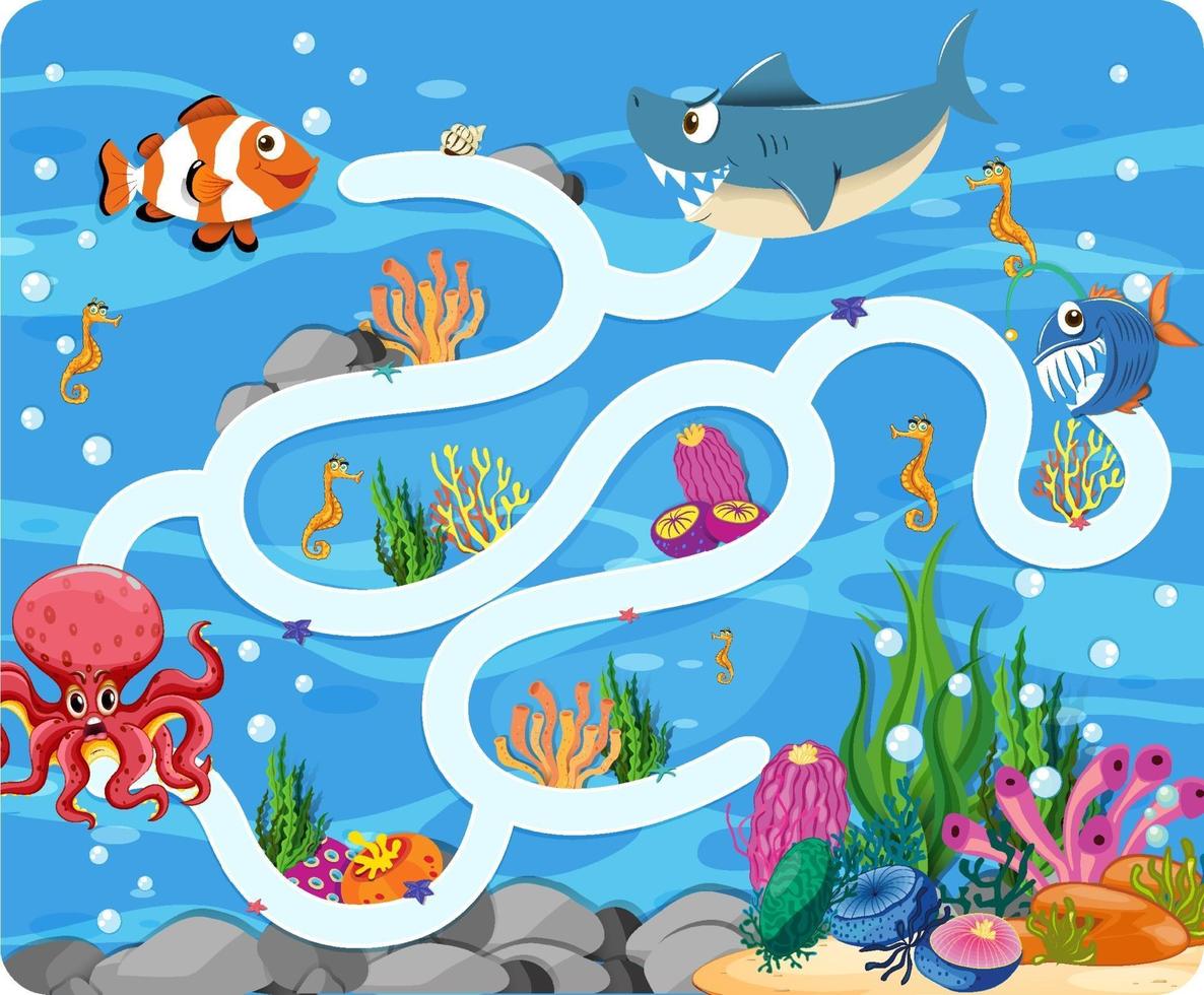 Cute cartoon maze game template vector