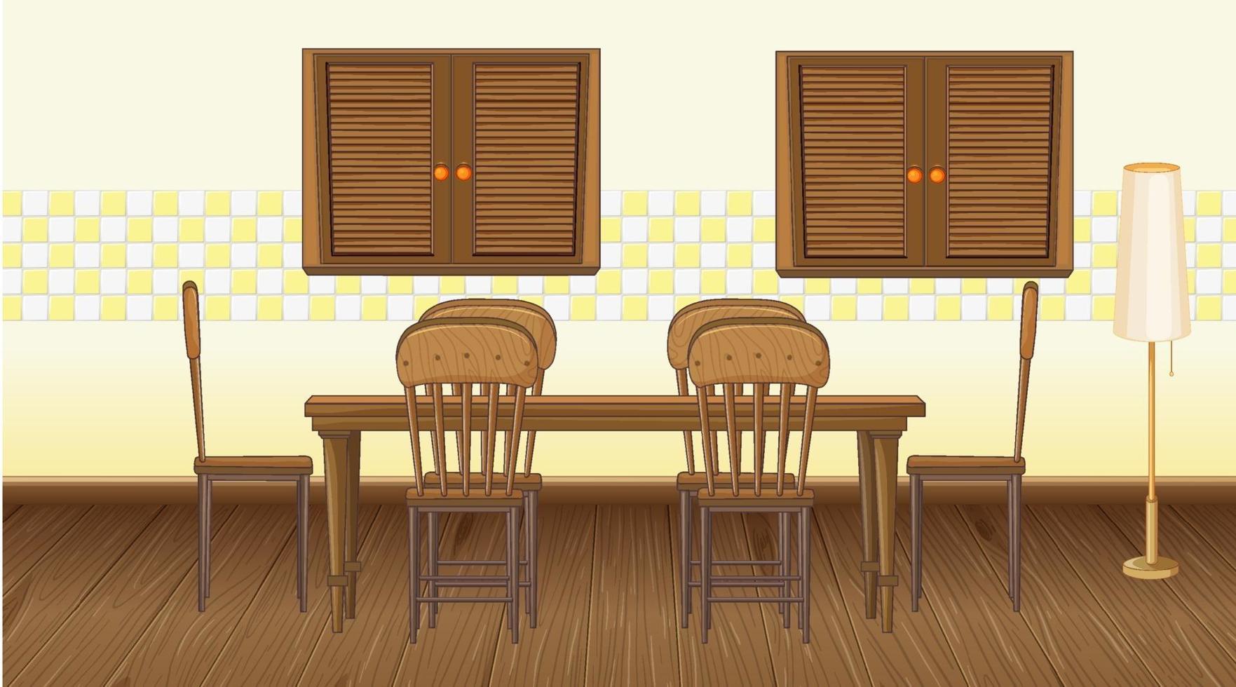 Diseño de interiores de comedor con muebles. vector