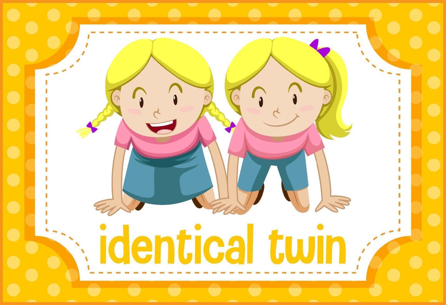 Vocabulary flashcard with word Identical twin vector