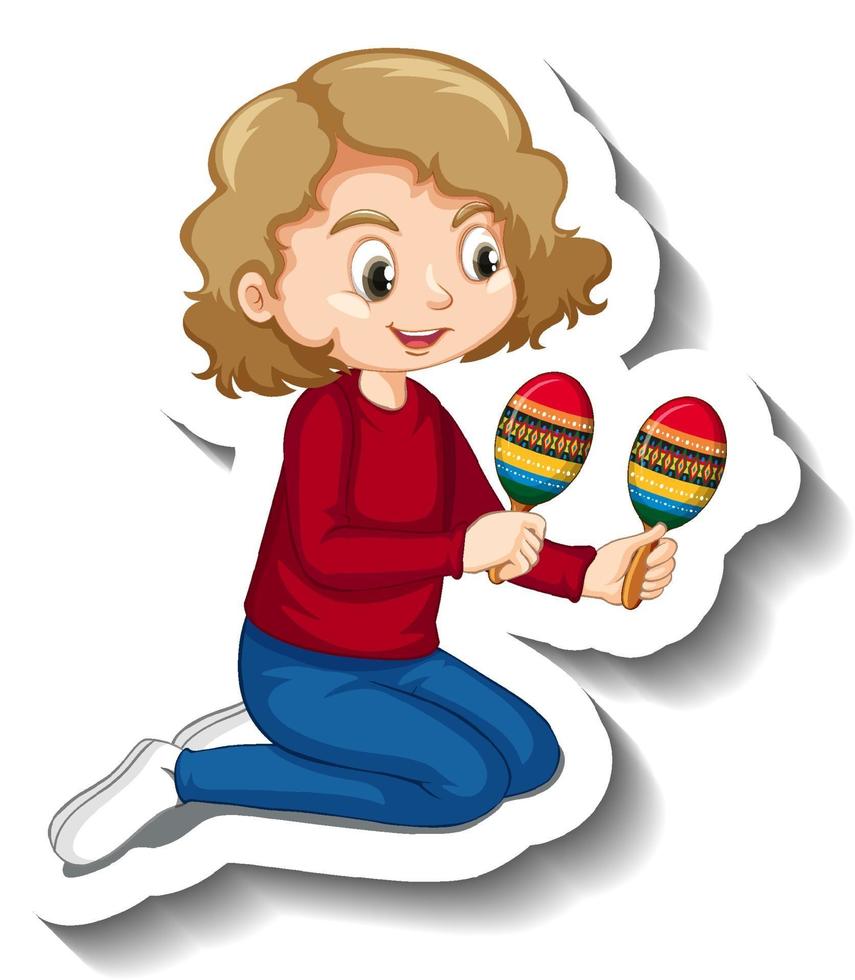 A girl playing maracas musical instrument sticker vector