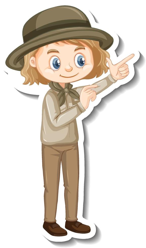 Girl in safari outfit cartoon character sticker vector