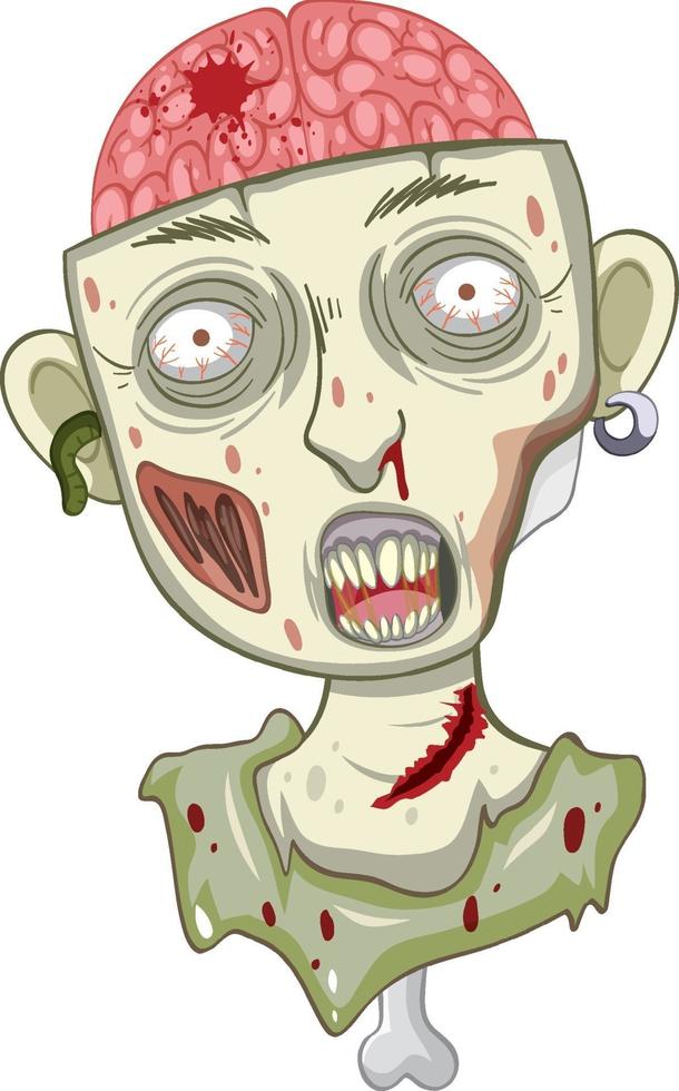 Cara de zombie espeluznante sobre fondo blanco. vector