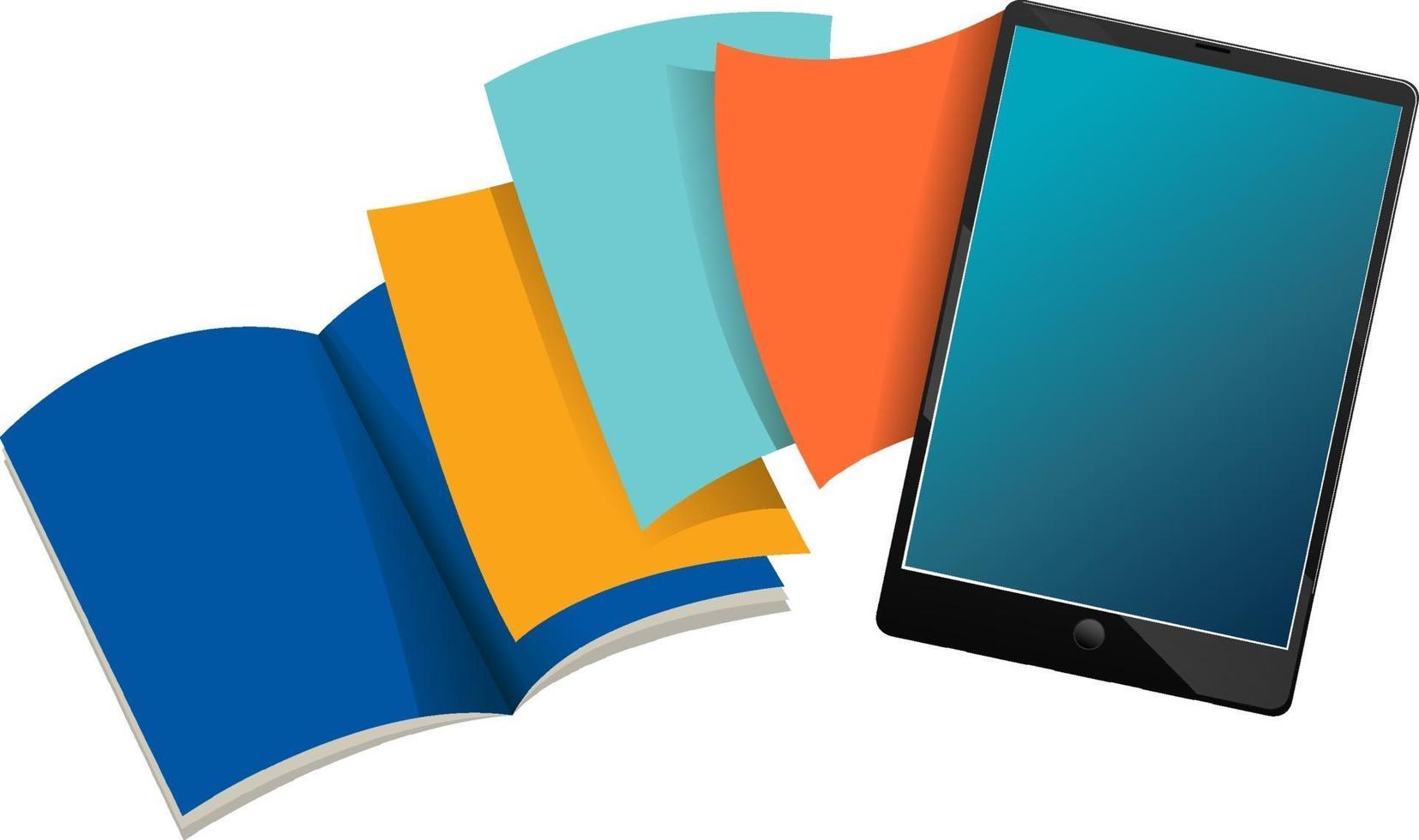 tableta con muchos libros a color vector
