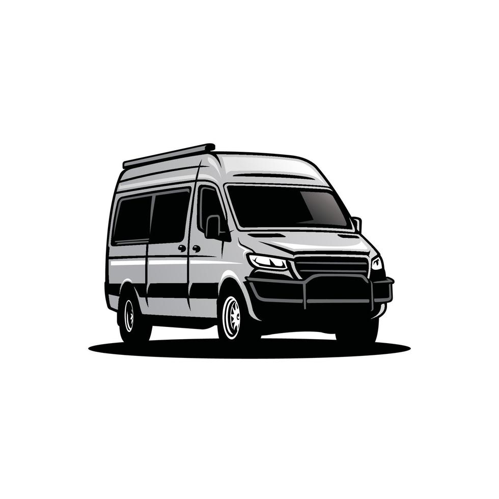 camper van car vehicle monochrome vector